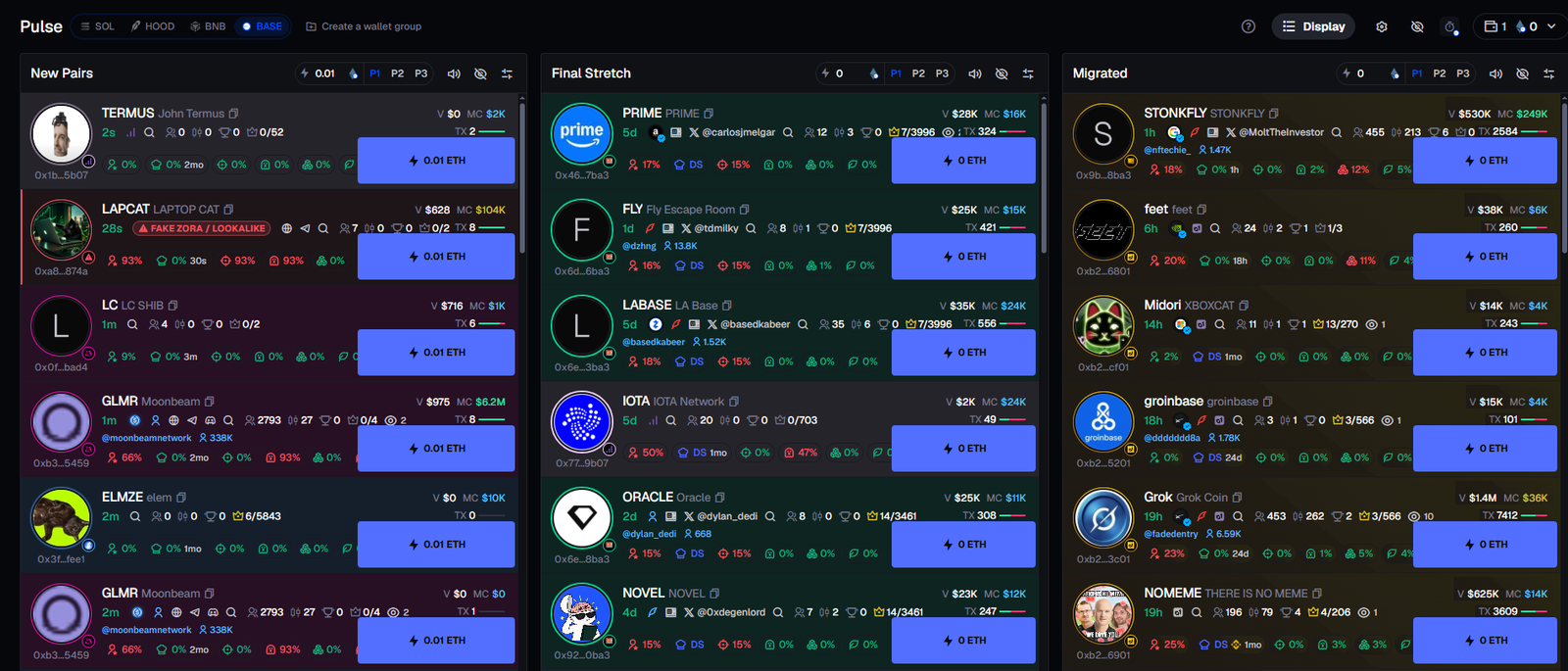 Pulse screen (Axiom) Base blockchain